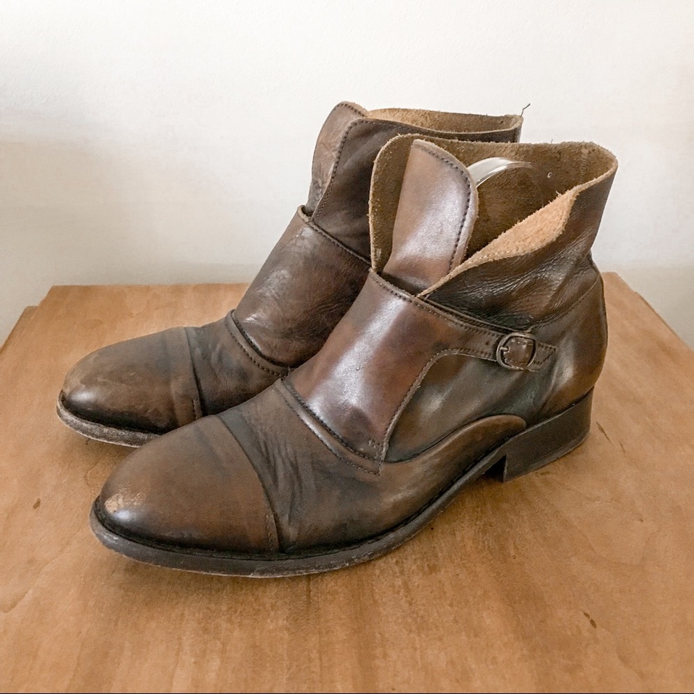 Hand Crafted 1990 Portugal Monk Strap Brown Pull On Leather Boots Mens 7.5